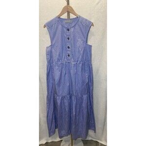 Everlane Tiered 100% Cotton Midi Dress Blue Womens Size M Minimalist Pockets